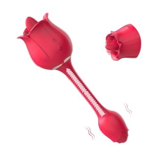 2 in 1 Rose Vibrator Clitoral G Spot Massager with Bendable Handle