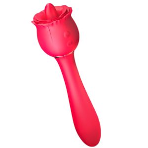 2 in 1 Rose Vibrator Clitoral G Spot Massager with Straight Handle
